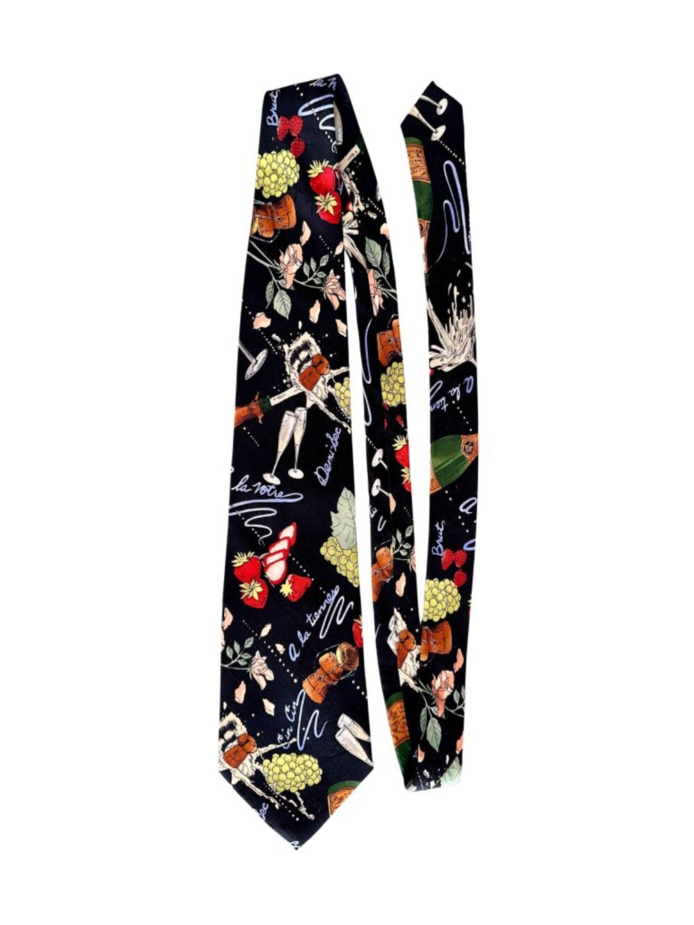 🍾 Vintage 1993 Nicole Miller 100% Silk Tie Wine Champagne Grapes Novelty Print